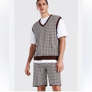Boohooman M Houndstooth Knit Vest and Shorts Set